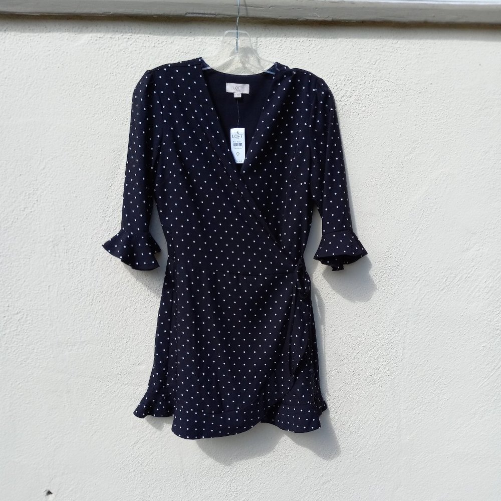 NWT Black Polka Dot Wrap Ruffle Skort Romper Pin Up Summer Holiday Party Size 0